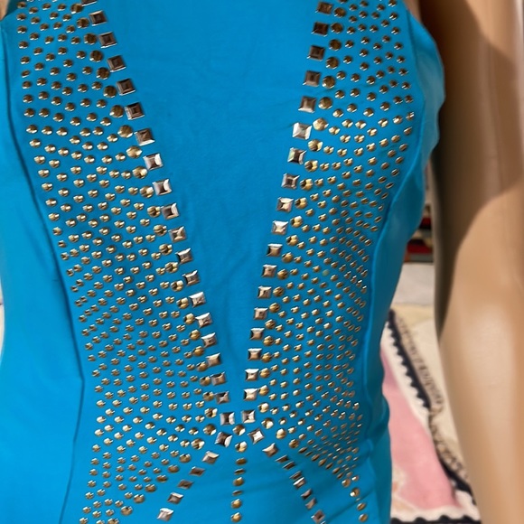 BEBE STUDDED BLUE SEXY DRESS S/P - Picture 4 of 12